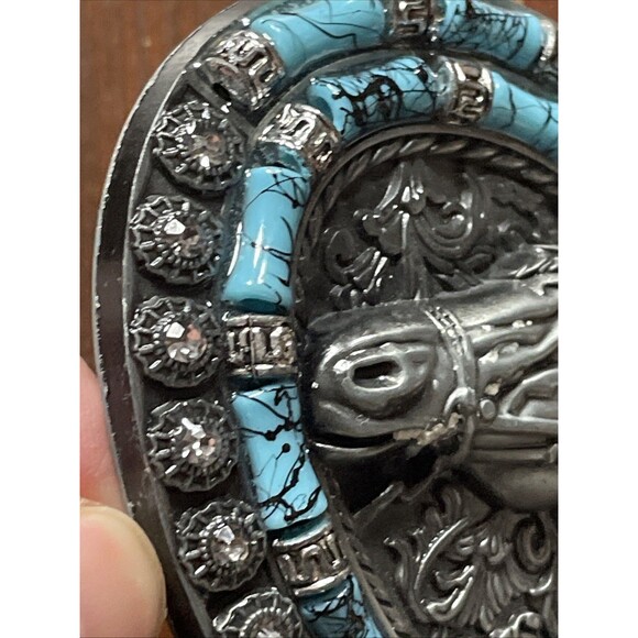 Belt Buckle Texas Horse Rhinestones 4 x 3" 1.5" Belt Metal Light - Picture 7 of 9